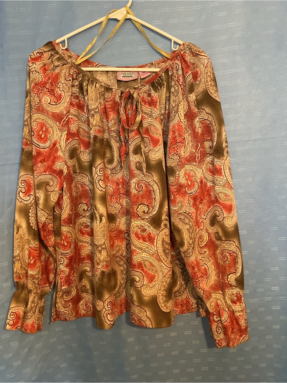 Preview International Red & Brown Paisley Tie-Neck Blouse